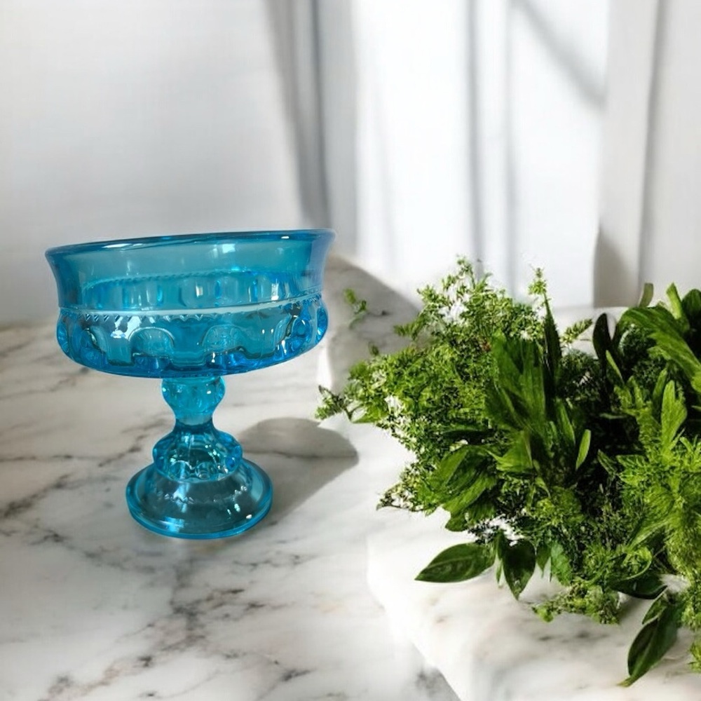 Indiana Glass Blue Pedestal Bowl